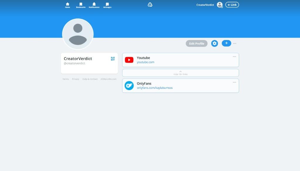 AllMyLinks editor for CreatorVerdict with Add Your Links call to action