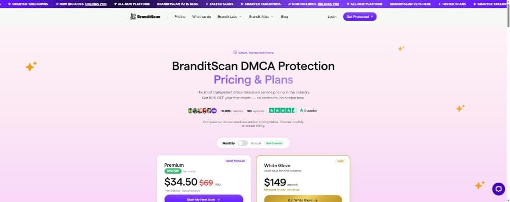 BranditScan pricing for Premium at $69 and White Glove at $149