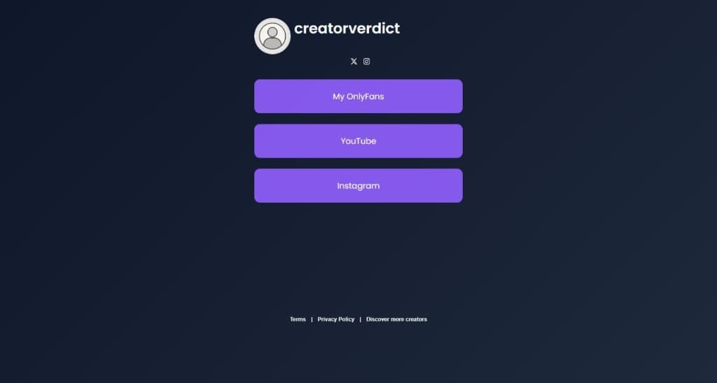 OnlyLinks public page for creatorverdict with OnlyFans, YouTube, and Instagram buttons